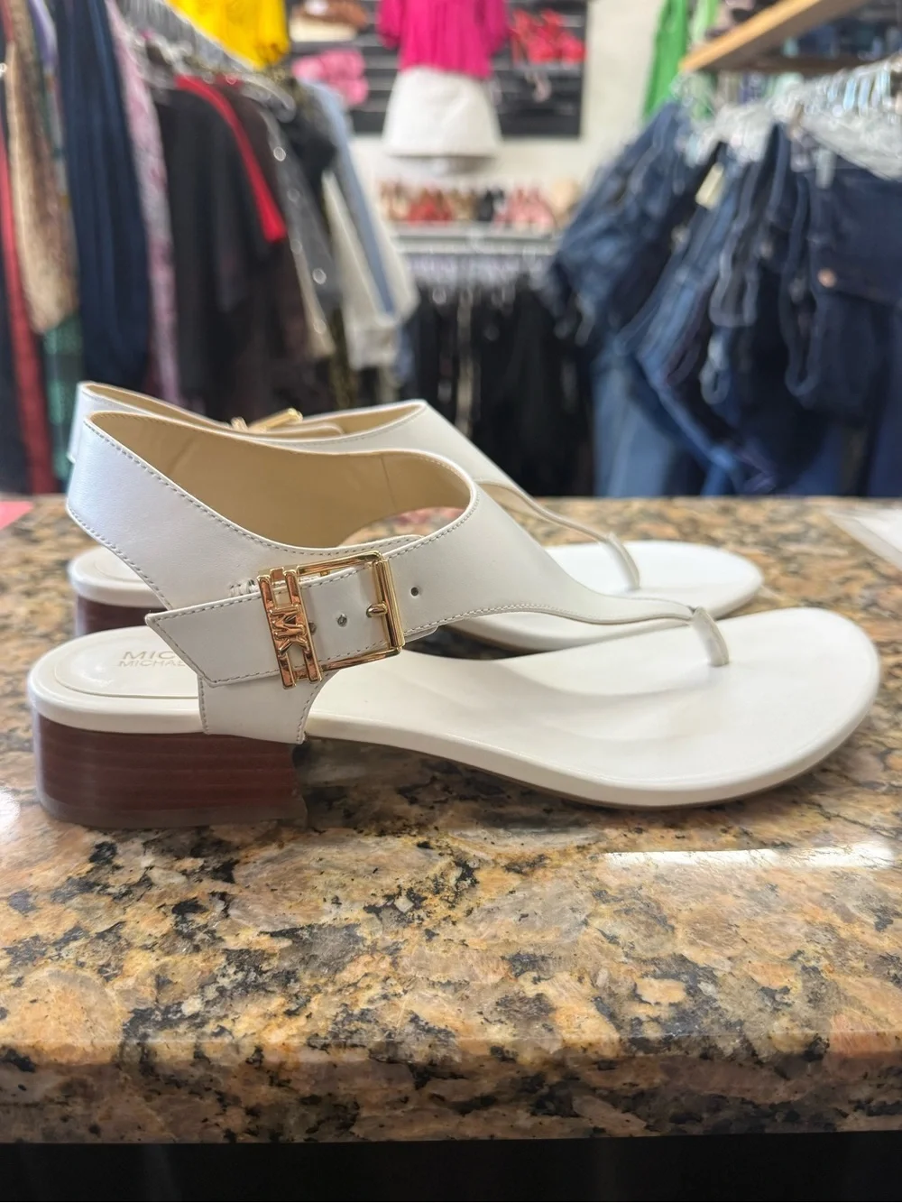 Michael Michael Kors White Leather T-Strap Slingback Sandals Size 8M
